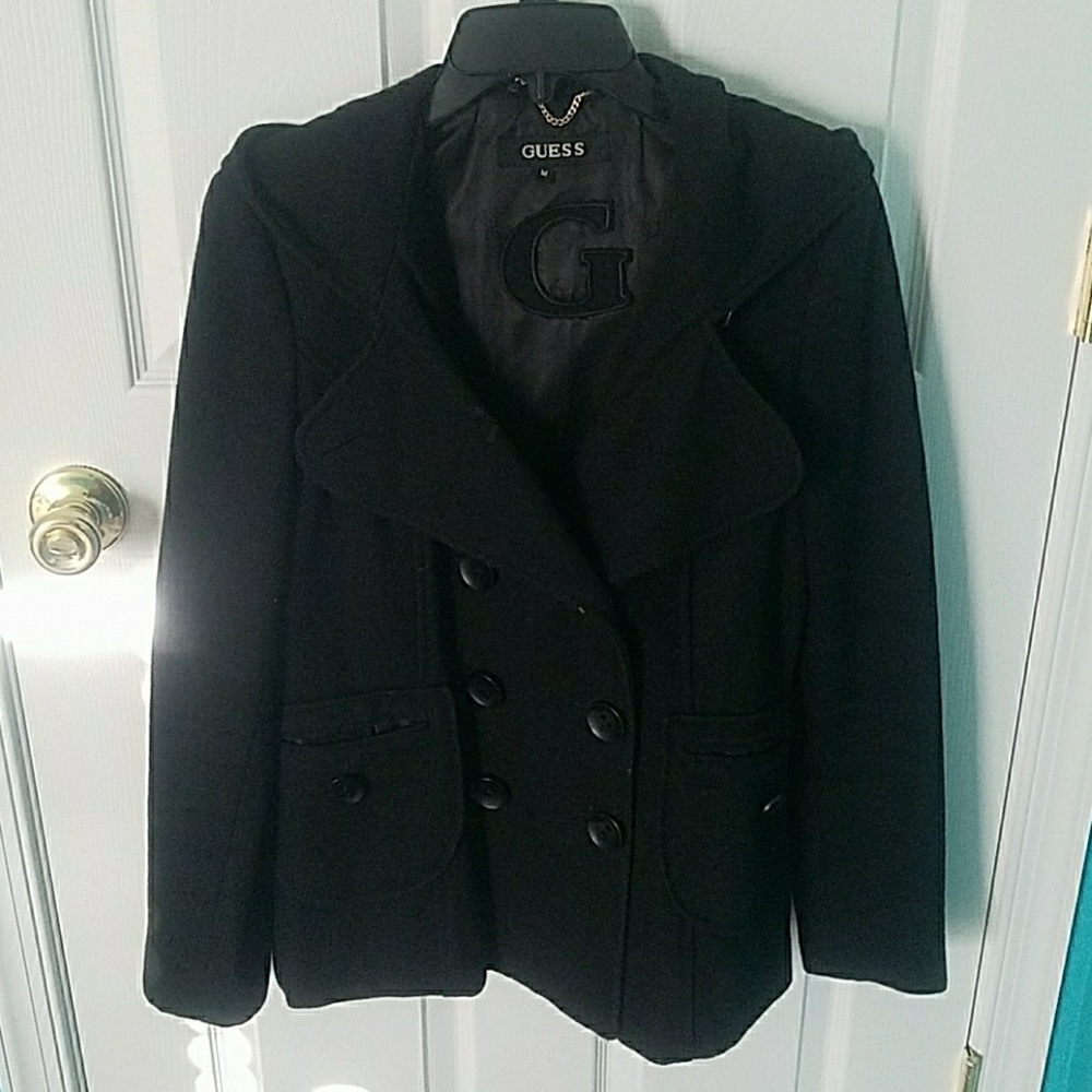 Women's M Black Guess Short Peacoat
